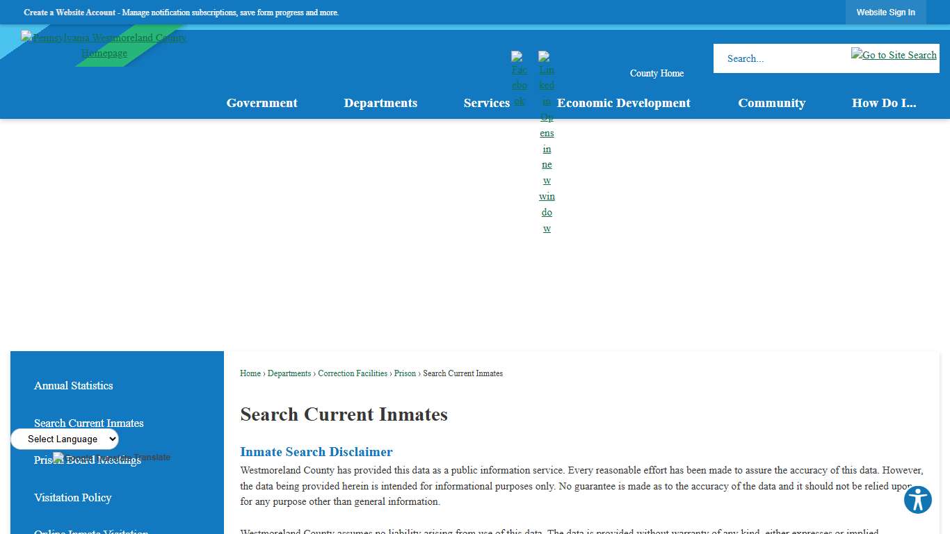 Search Current Inmates | Westmoreland County, PA - Official Website